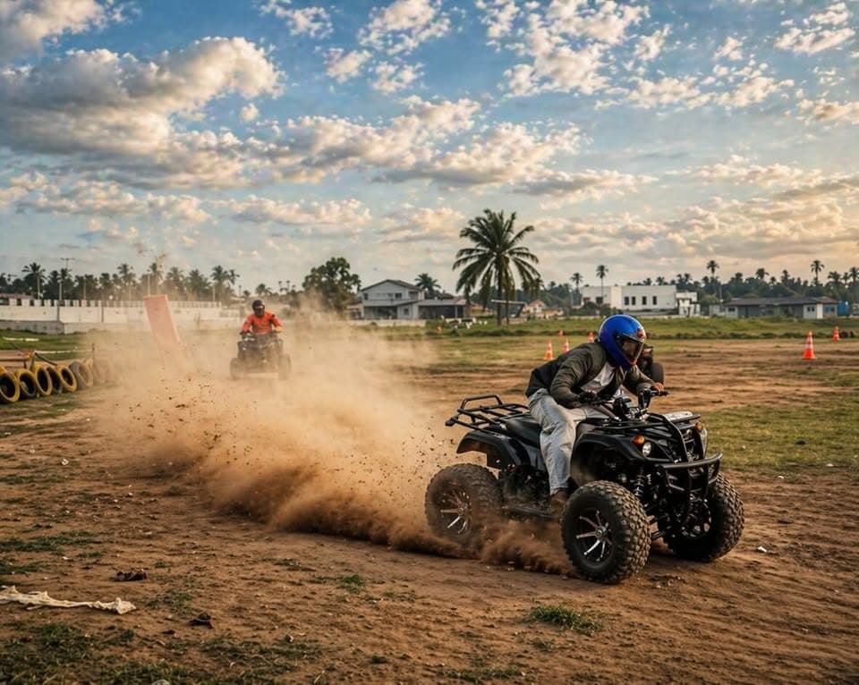 Two riders kicking up dust at GRIT Arena