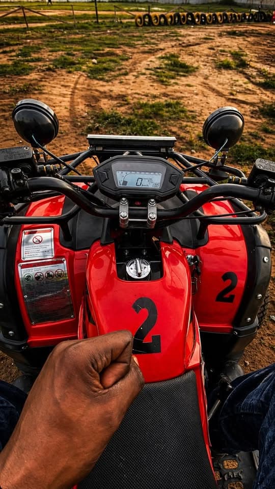 First-person view from a quad bike at GRIT Arena